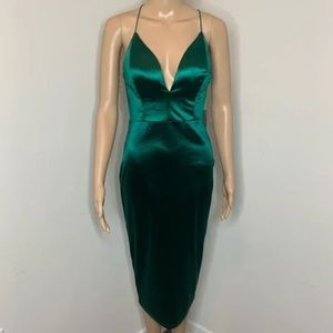 JLUXLABEL Green Satin Midi Dress Size Small
